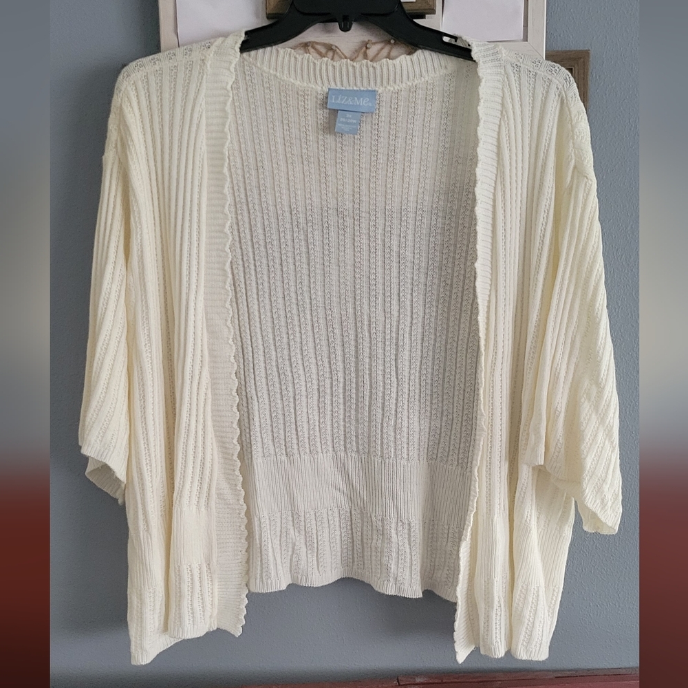 Liz & Me - Elegant Cream Women's Open-face Sweater - (Sixe 26-28W)